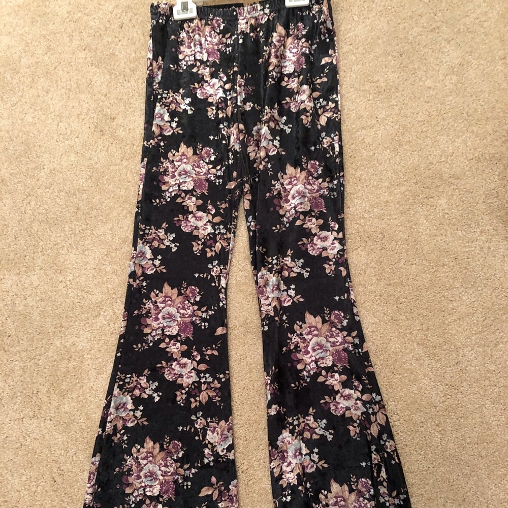 Velvet floral flare pants